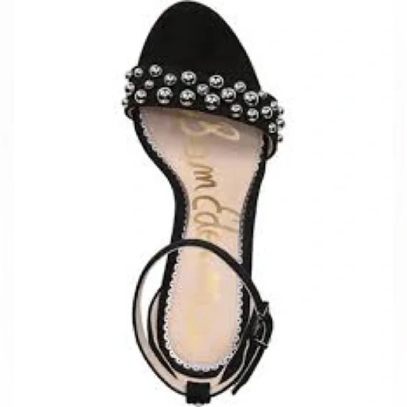 🪩SAM EDELMAN•Yoshi Black Suede Sandals silver studded embellishment •Size 7.5 - Picture 7 of 17